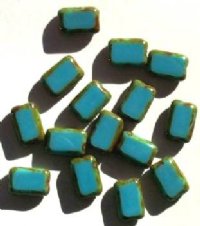 15 12mm Opaque Turquoise w/ Speckled Edges Rectangle Window Beads
